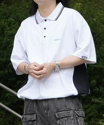 INHABITANT（インハビタント）の「【INHABITANT】ビッグシルエット ワンポイントプリント 半袖切替ポロシャツ カットソー ユニセックス（ポロシャツ）」