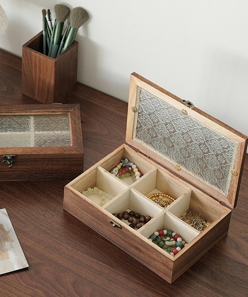 セール】桐木ガラス蓋アクセサリーボックス（収納グッズ）｜aimoha