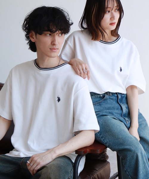 U.S. POLO ASSN.(ユーエスポロアッスン)の「【U.S. POLO ASSN./ユーエスポロアッスン】鹿の子リブライン ワンポイント刺繍ロゴ 半袖Tシャツ(Tシャツ/カットソー・メンズ・ベージュ/ネイビー/ブラック/ホワイト・M/L/LL)」の2枚目の写真