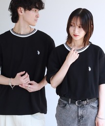 【U.S. POLO ASSN./ユーエスポロアッスン】鹿の子リブライン ワンポイント刺繍ロゴ 半袖Tシャツ