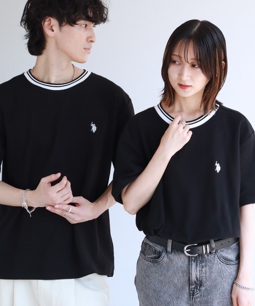 U.S. POLO ASSN.(ユーエスポロアッスン)の「【U.S. POLO ASSN./ユーエスポロアッスン】鹿の子リブライン ワンポイント刺繍ロゴ 半袖Tシャツ(Tシャツ/カットソー・メンズ・ベージュ/ネイビー/ブラック/ホワイト・M/L/LL)」の3枚目の写真