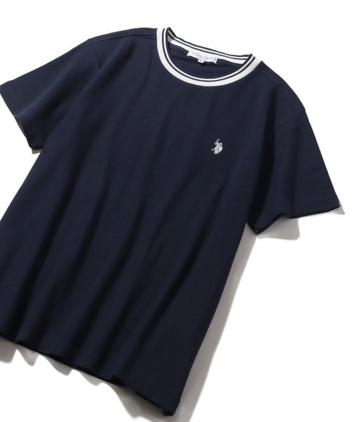 U.S. POLO ASSN.(ユーエスポロアッスン)の「【U.S. POLO ASSN./ユーエスポロアッスン】鹿の子リブライン ワンポイント刺繍ロゴ 半袖Tシャツ(Tシャツ/カットソー・メンズ・ベージュ/ネイビー/ブラック/ホワイト・M/L/LL)」の11枚目の写真
