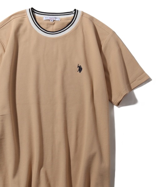 U.S. POLO ASSN.(ユーエスポロアッスン)の「【U.S. POLO ASSN./ユーエスポロアッスン】鹿の子リブライン ワンポイント刺繍ロゴ 半袖Tシャツ(Tシャツ/カットソー・メンズ・ベージュ/ネイビー/ブラック/ホワイト・M/L/LL)」の5枚目の写真