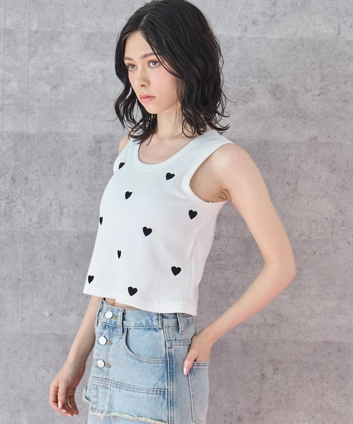 ANAP（アナップ）の「ハート 刺繍 リブ タンクトップ（タンクトップ・レディース・ブラック/ホワイト・FREE）」の3枚目の写真