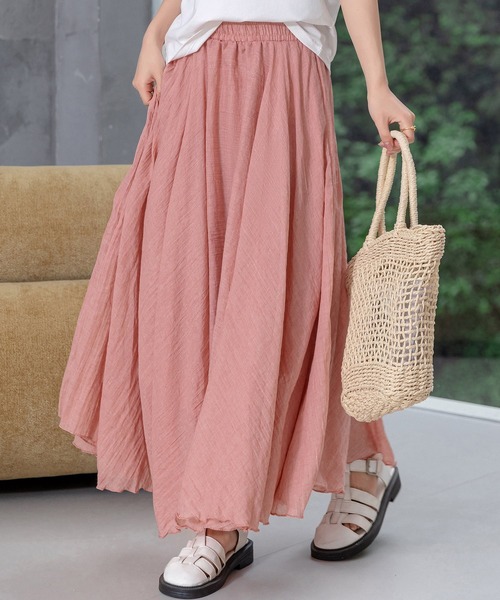 DAY CLOSET(デイ クローゼット)の「【ロング丈/透け防止裏地付き】メロウフリル シャーリングフレア スカート レディース(スカート・レディース・ホワイト/ブラック/ピンク・L/M)」の18枚目の写真