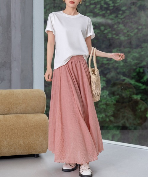 DAY CLOSET(デイ クローゼット)の「【ロング丈/透け防止裏地付き】メロウフリル シャーリングフレア スカート レディース(スカート・レディース・ホワイト/ブラック/ピンク・L/M)」の10枚目の写真