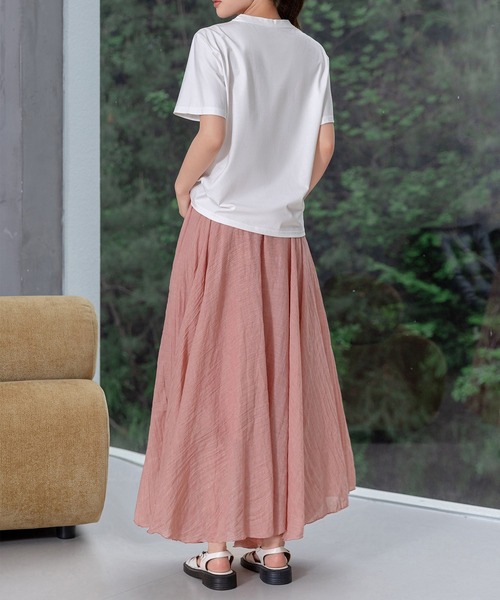 DAY CLOSET(デイ クローゼット)の「【ロング丈/透け防止裏地付き】メロウフリル シャーリングフレア スカート レディース(スカート・レディース・ホワイト/ブラック/ピンク・L/M)」の12枚目の写真