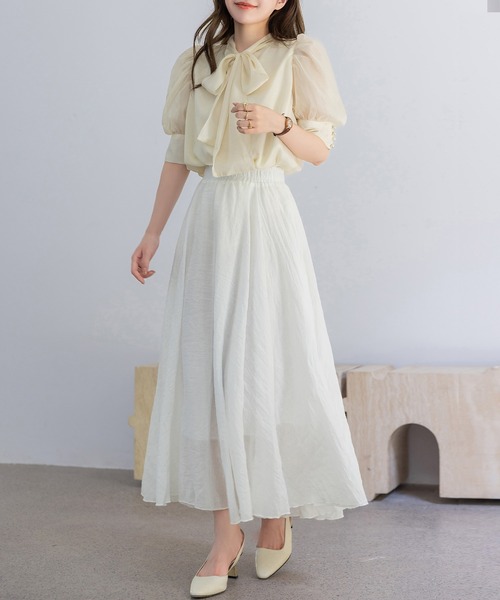 DAY CLOSET(デイ クローゼット)の「【ロング丈/透け防止裏地付き】メロウフリル シャーリングフレア スカート レディース(スカート・レディース・ホワイト/ブラック/ピンク・L/M)」の19枚目の写真