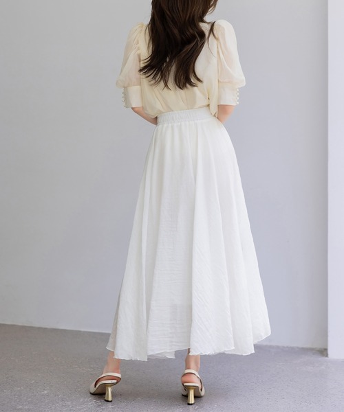 DAY CLOSET(デイ クローゼット)の「【ロング丈/透け防止裏地付き】メロウフリル シャーリングフレア スカート レディース(スカート・レディース・ホワイト/ブラック/ピンク・L/M)」の22枚目の写真