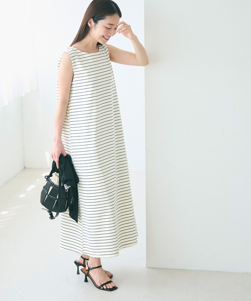 セール】ボーダーノースリーブワンピース（ワンピース）｜coca