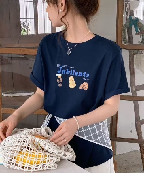 LAC-VERT(ラック・ヴェール)の「フードイラストTシャツ(Tシャツ/カットソー・レディース・ホワイト/グレー/オフホワイト/ブルー/ネイビー/イエロー/ブラウン・FREE)」の5枚目の写真
