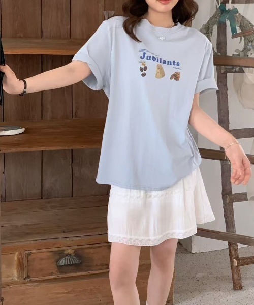 LAC-VERT(ラック・ヴェール)の「フードイラストTシャツ(Tシャツ/カットソー・レディース・ホワイト/グレー/オフホワイト/ブルー/ネイビー/イエロー/ブラウン・FREE)」の12枚目の写真