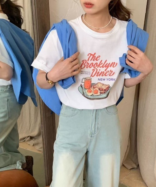LAC-VERT(ラック・ヴェール)の「フードイラストTシャツ(Tシャツ/カットソー・レディース・ホワイト/グレー/オフホワイト/ブルー/ネイビー/イエロー/ブラウン・FREE)」の16枚目の写真