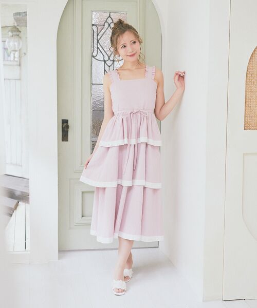 Areeam(アリーム)の「配色レースキャミワンピース(ワンピース・レディース・ブラウン/ライトピンク・FREE)」の4枚目の写真