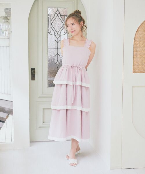 Areeam(アリーム)の「配色レースキャミワンピース(ワンピース・レディース・ブラウン/ライトピンク・FREE)」の6枚目の写真