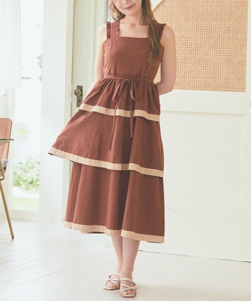 Areeam(アリーム)の「配色レースキャミワンピース(ワンピース・レディース・ブラウン/ライトピンク・FREE)」の2枚目の写真