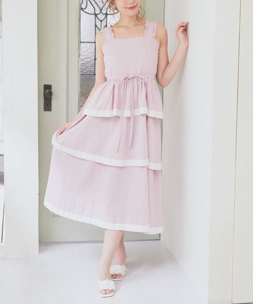 Areeam(アリーム)の「配色レースキャミワンピース(ワンピース・レディース・ブラウン/ライトピンク・FREE)」の1枚目の写真