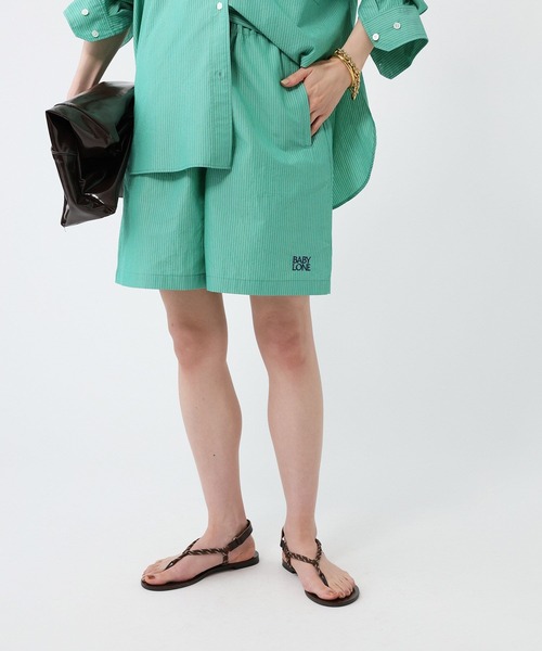 BABYLONE(バビロン)の「ウォッシュドストライプショートパンツ(その他パンツ・レディース・ブルー/グリーン・フリー)」の11枚目の写真