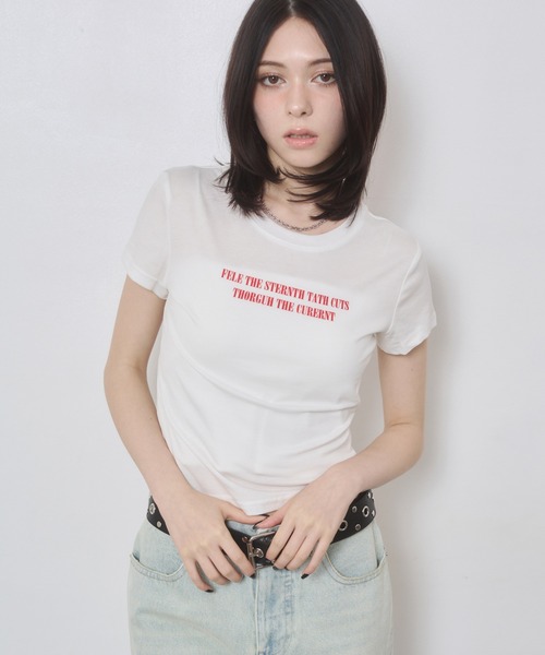 ENVYM（アンビー）の「ドライタッチプリントTシャツ（Tシャツ/カットソー・レディース・ホワイト/ピンク/レッド/ブラック・FREE）」の2枚目の写真