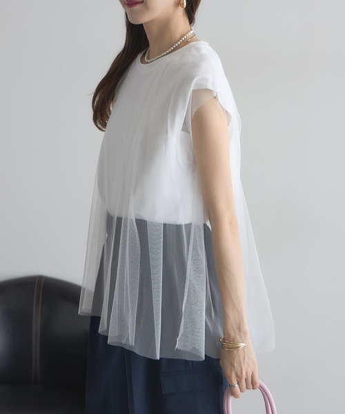 &. NOSTALGIA(アンドドットノスタルジア)の「【ZOZO限定】チュールノースリトップス(Tシャツ/カットソー・レディース・ホワイト/ブラック・M)」の5枚目の写真