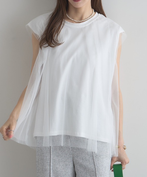 &. NOSTALGIA(アンドドットノスタルジア)の「【ZOZO限定】チュールノースリトップス(Tシャツ/カットソー・レディース・ホワイト/ブラック・M)」の10枚目の写真
