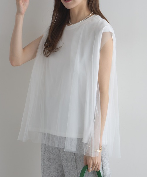 &. NOSTALGIA(アンドドットノスタルジア)の「【ZOZO限定】チュールノースリトップス(Tシャツ/カットソー・レディース・ホワイト/ブラック・M)」の11枚目の写真