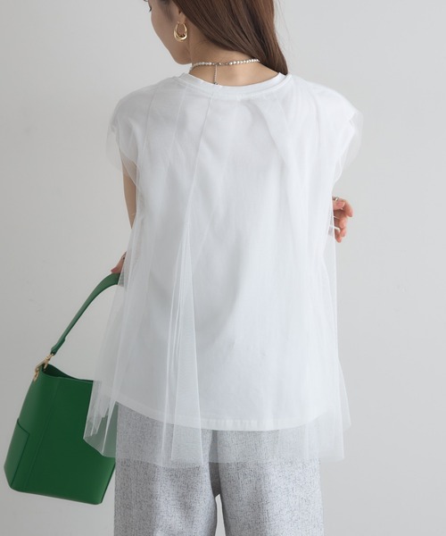 &. NOSTALGIA(アンドドットノスタルジア)の「【ZOZO限定】チュールノースリトップス(Tシャツ/カットソー・レディース・ホワイト/ブラック・M)」の12枚目の写真