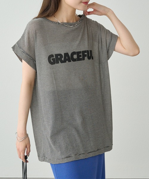 PUAL CE CIN（ピュアルセシン）の「ミジンボーダーロゴプリントTシャツ（Tシャツ/カットソー・レディース・ブラック系/ブルー系・FREE）」の22枚目の写真