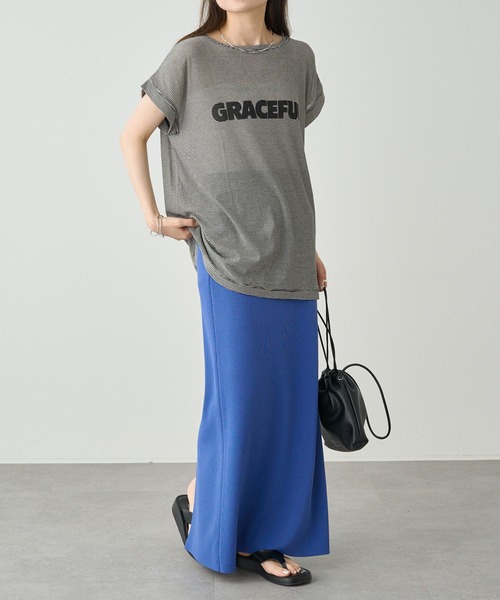 PUAL CE CIN（ピュアルセシン）の「ミジンボーダーロゴプリントTシャツ（Tシャツ/カットソー・レディース・ブラック系/ブルー系・FREE）」の18枚目の写真