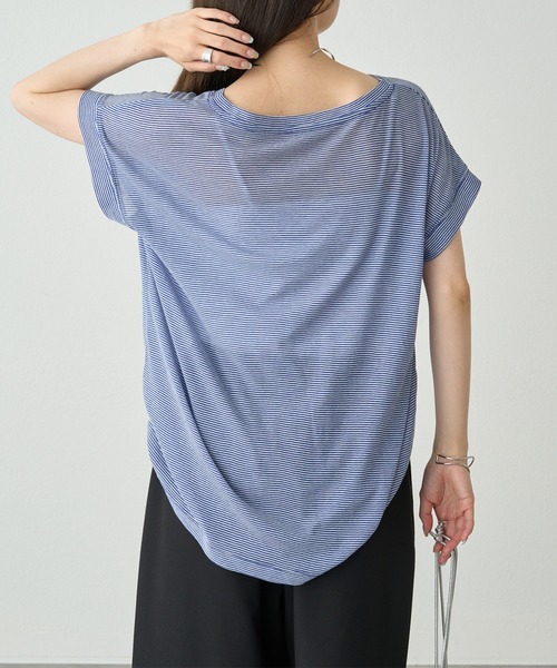 PUAL CE CIN（ピュアルセシン）の「ミジンボーダーロゴプリントTシャツ（Tシャツ/カットソー・レディース・ブラック系/ブルー系・FREE）」の7枚目の写真