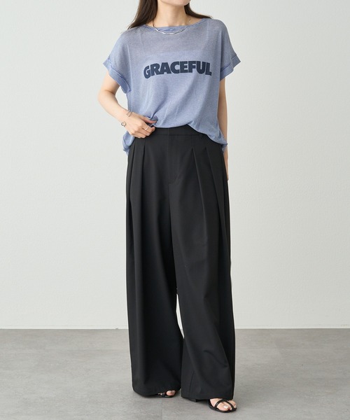 PUAL CE CIN（ピュアルセシン）の「ミジンボーダーロゴプリントTシャツ（Tシャツ/カットソー・レディース・ブラック系/ブルー系・FREE）」の6枚目の写真