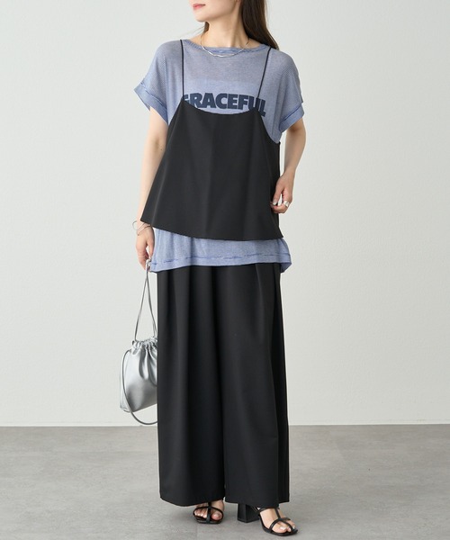 PUAL CE CIN（ピュアルセシン）の「ミジンボーダーロゴプリントTシャツ（Tシャツ/カットソー・レディース・ブラック系/ブルー系・FREE）」の4枚目の写真