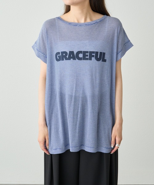 PUAL CE CIN（ピュアルセシン）の「ミジンボーダーロゴプリントTシャツ（Tシャツ/カットソー・レディース・ブラック系/ブルー系・FREE）」の15枚目の写真