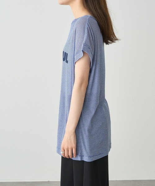 PUAL CE CIN（ピュアルセシン）の「ミジンボーダーロゴプリントTシャツ（Tシャツ/カットソー・レディース・ブラック系/ブルー系・FREE）」の14枚目の写真