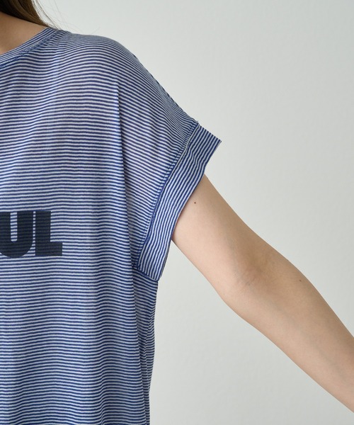 PUAL CE CIN（ピュアルセシン）の「ミジンボーダーロゴプリントTシャツ（Tシャツ/カットソー・レディース・ブラック系/ブルー系・FREE）」の10枚目の写真