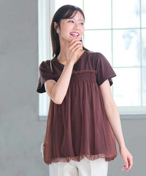 Feroux（フェルゥ）の「【汗ジミが目立たない・洗える】バルーンチュール Tシャツ（Tシャツ/カットソー・レディース・ブラック系/ホワイト系/ダークブラウン系・F）」の5枚目の写真