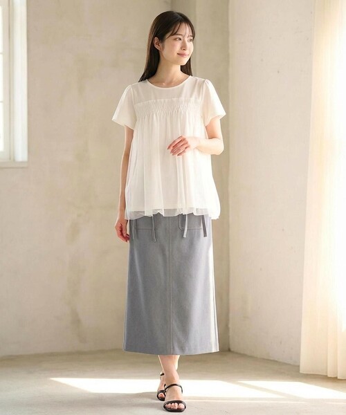 Feroux（フェルゥ）の「【汗ジミが目立たない・洗える】バルーンチュール Tシャツ（Tシャツ/カットソー・レディース・ブラック系/ホワイト系/ダークブラウン系・F）」の6枚目の写真
