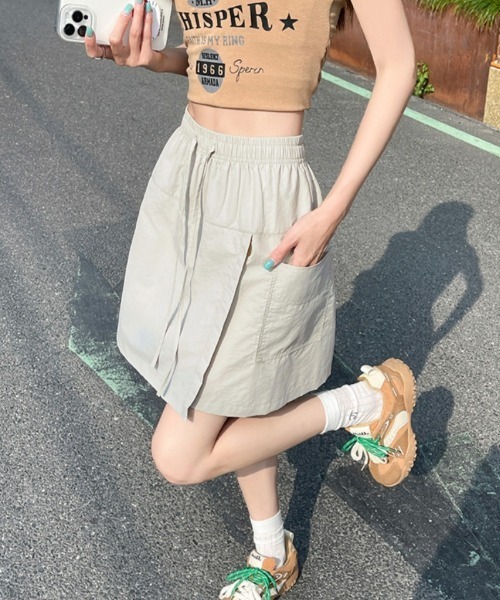 セール】両脇ビックポケット ハイウエストAライン キュロット