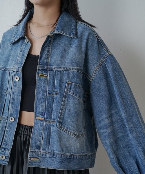 セール】ボリュームスリーブデニムジャケット（テーラードジャケット