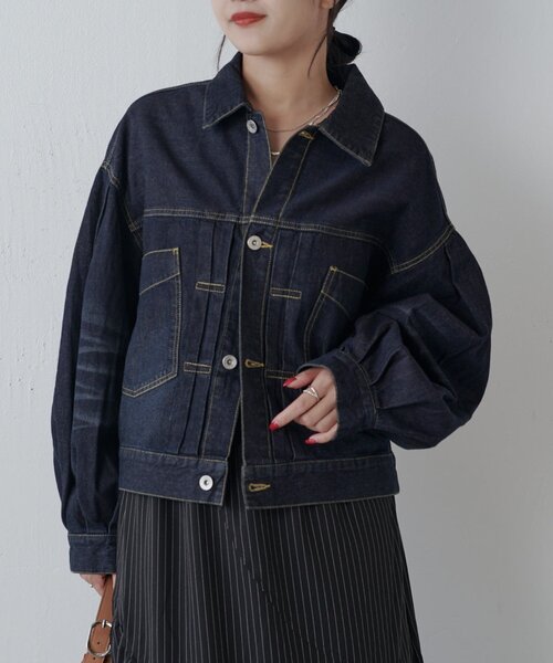 セール】ボリュームスリーブデニムジャケット（テーラードジャケット