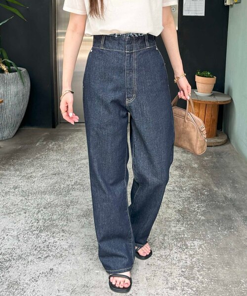 DISCOAT(ディスコート)の「USコットンデニムハイウエストフリンジパンツ(デニムパンツ・レディース・ネイビー・SMALL/MEDIUM/LARGE)」の1枚目の写真