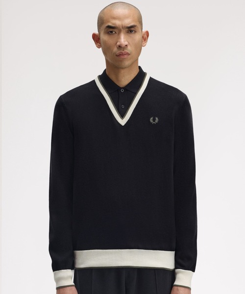 FRED PERRY(フレッドペリー)の「Contrast Tipped Jumper/コントラストティップラインニット(ニット/セーター・メンズ・ワインレッド/ブラック・L/M)」の11枚目の写真