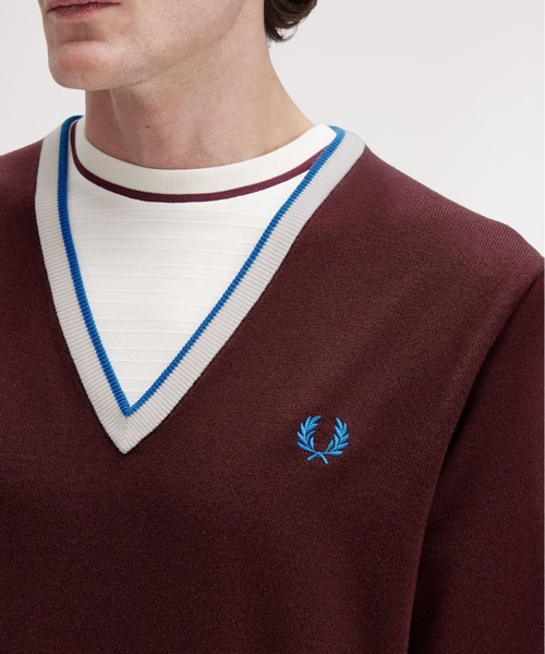 FRED PERRY(フレッドペリー)の「Contrast Tipped Jumper/コントラストティップラインニット(ニット/セーター・メンズ・ワインレッド/ブラック・L/M)」の5枚目の写真