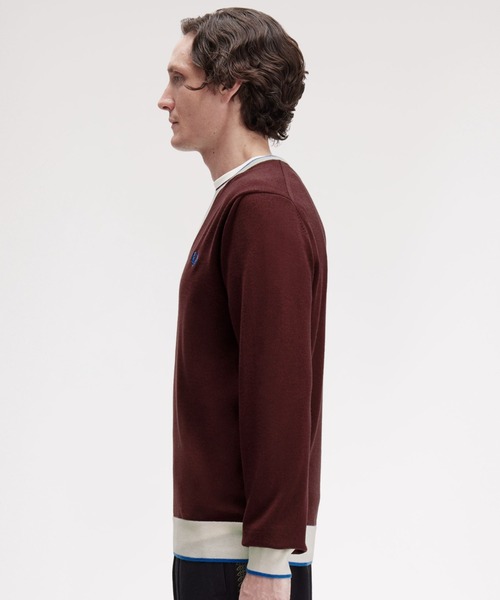 FRED PERRY(フレッドペリー)の「Contrast Tipped Jumper/コントラストティップラインニット(ニット/セーター・メンズ・ワインレッド/ブラック・L/M)」の7枚目の写真