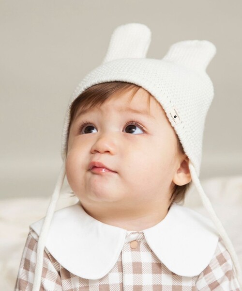 BRANSHES（ブランシェス）の「うさぎ耳ベビーニット帽（ニットキャップ/ビーニー・キッズ・アイボリー/ラベンダー・FREE）」の5枚目の写真