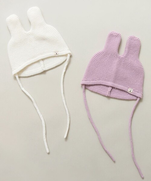 BRANSHES（ブランシェス）の「うさぎ耳ベビーニット帽（ニットキャップ/ビーニー・キッズ・アイボリー/ラベンダー・FREE）」の7枚目の写真