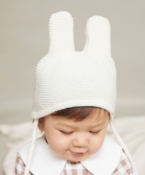 BRANSHES（ブランシェス）の「うさぎ耳ベビーニット帽（ニットキャップ/ビーニー・キッズ・アイボリー/ラベンダー・FREE）」の14枚目の写真