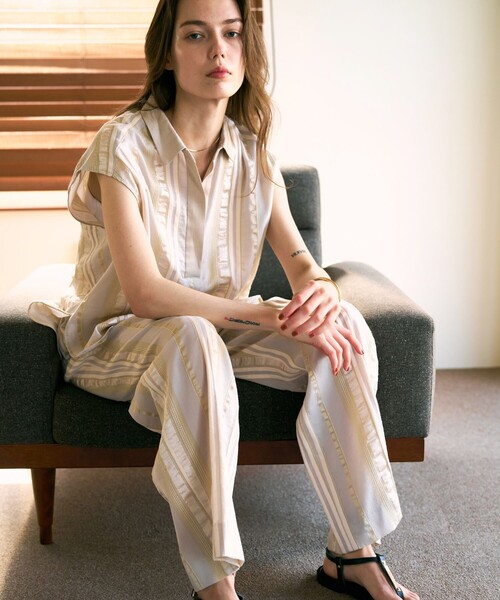 qualite（カリテ）の「【セットアップ対応】キュプラストライプスキッパーシャツ/夏服/晩夏（シャツ/ブラウス・レディース・ブラック/ベージュ・フリー）」の15枚目の写真