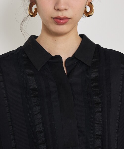 qualite（カリテ）の「【セットアップ対応】キュプラストライプスキッパーシャツ/夏服/晩夏（シャツ/ブラウス・レディース・ブラック/ベージュ・フリー）」の22枚目の写真