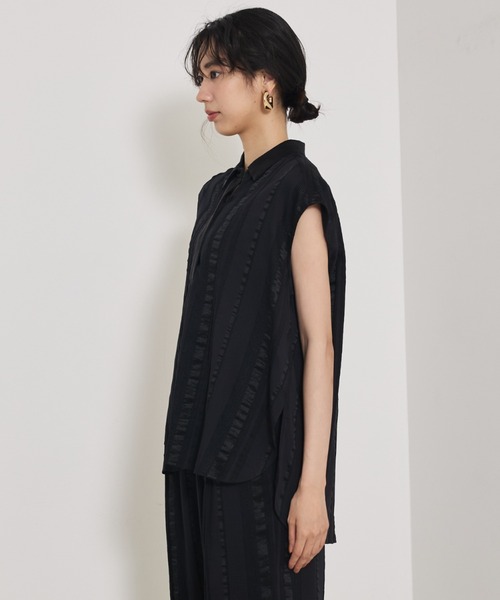 qualite（カリテ）の「【セットアップ対応】キュプラストライプスキッパーシャツ/夏服/晩夏（シャツ/ブラウス・レディース・ブラック/ベージュ・フリー）」の7枚目の写真